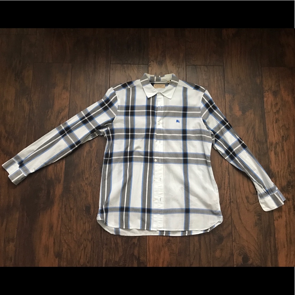 Burberry London White/Blue Check Shirt. Size XL